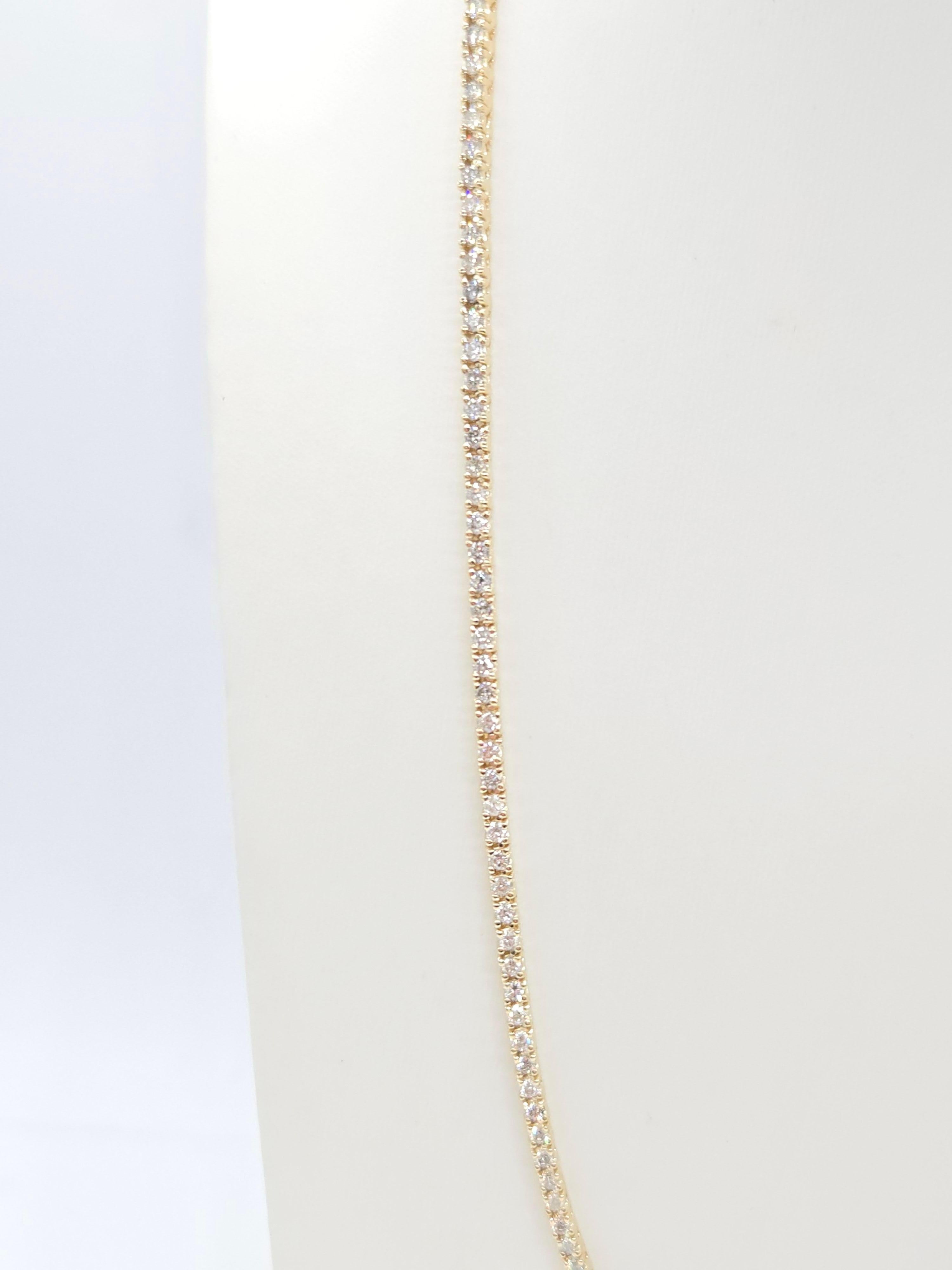 8.84 Carat Round Natural Diamond Tennis Necklace 14 Karat Yellow Gold 22'' In New Condition In Great Neck Plaza, NY