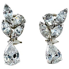 8.84 Carats Pear and Marquise Shape Diamond Platinum Drop Earrings