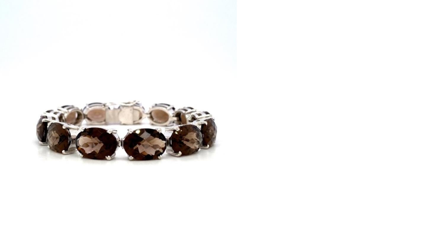Contemporary 88.40 CTW Smoky Topaz Sterling Silver Handmade Tennis Bracelet Grandma Gift For Sale