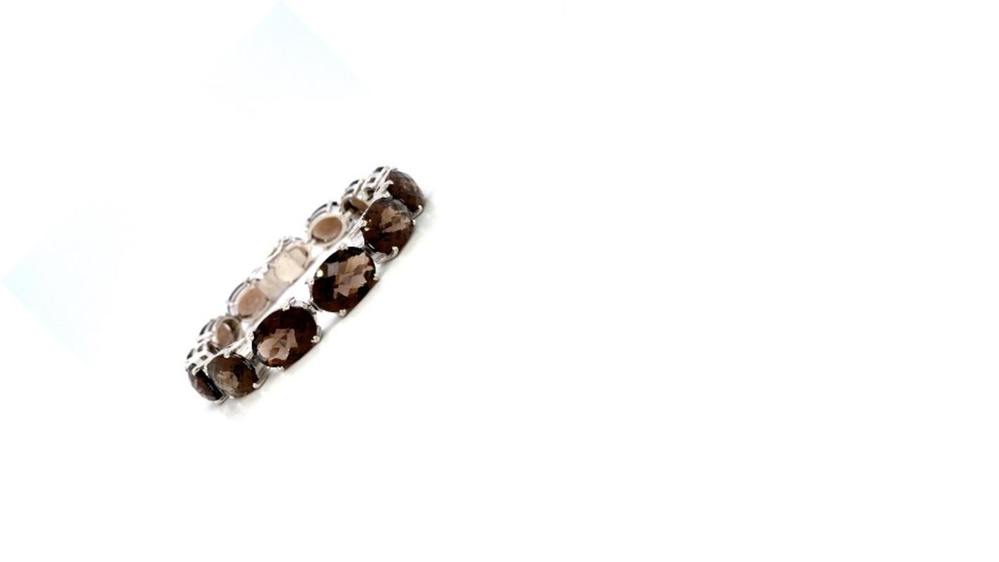 Oval Cut 88.40 CTW Smoky Topaz Sterling Silver Handmade Tennis Bracelet Grandma Gift For Sale