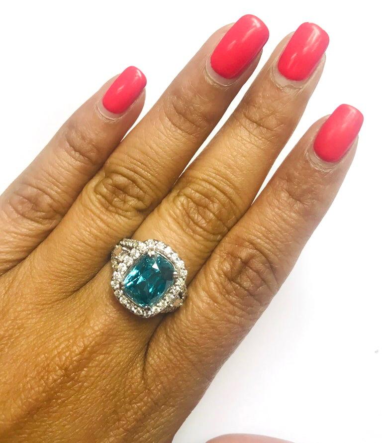 Contemporary 8.85 Carat Blue Zircon Diamond 14 Karat White Gold Engagement Ring For Sale