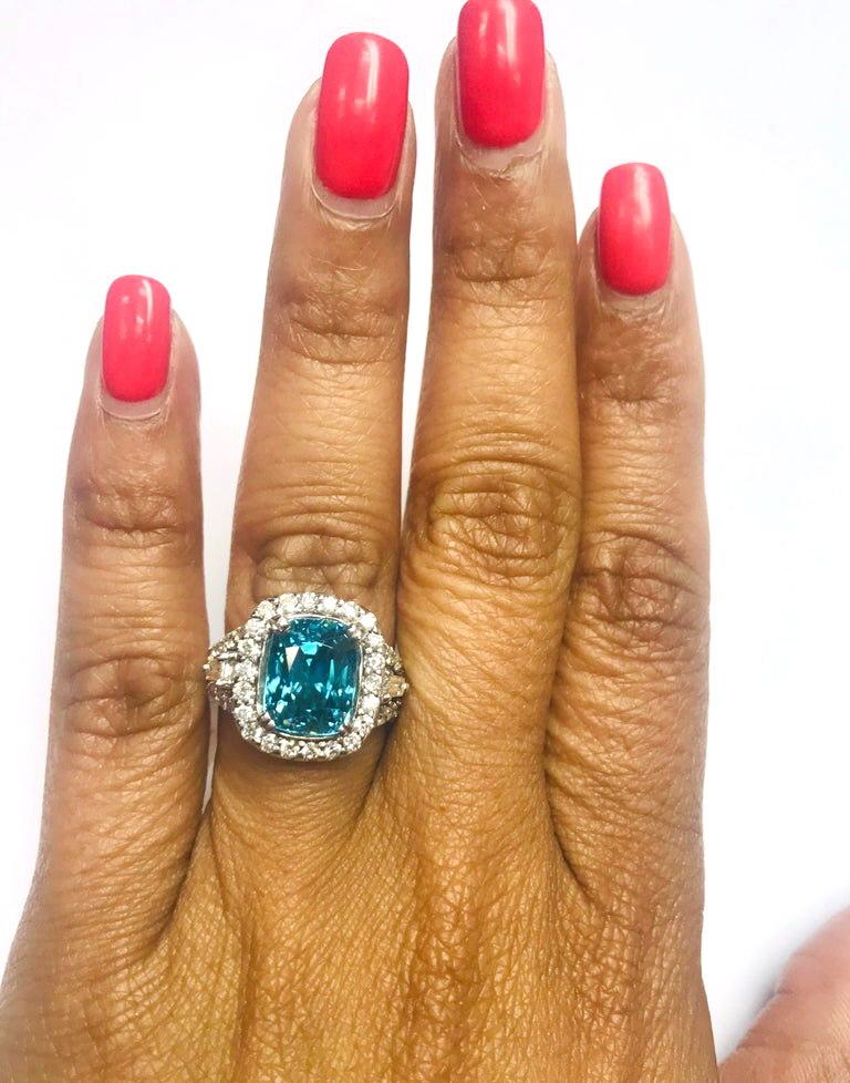 Cushion Cut 8.85 Carat Blue Zircon Diamond 14 Karat White Gold Engagement Ring For Sale
