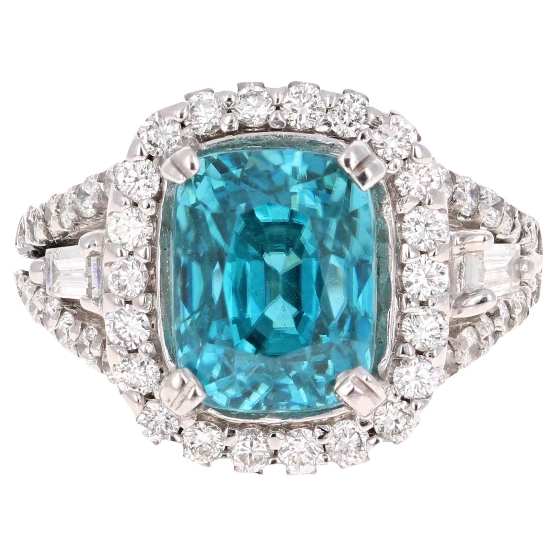8.85 Carat Blue Zircon Diamond White Gold Ring