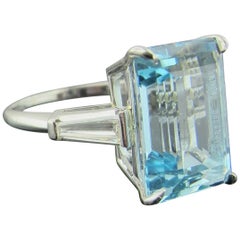 8.85 Carat Emerald Cut Aquamarine with Diamonds in Platinum