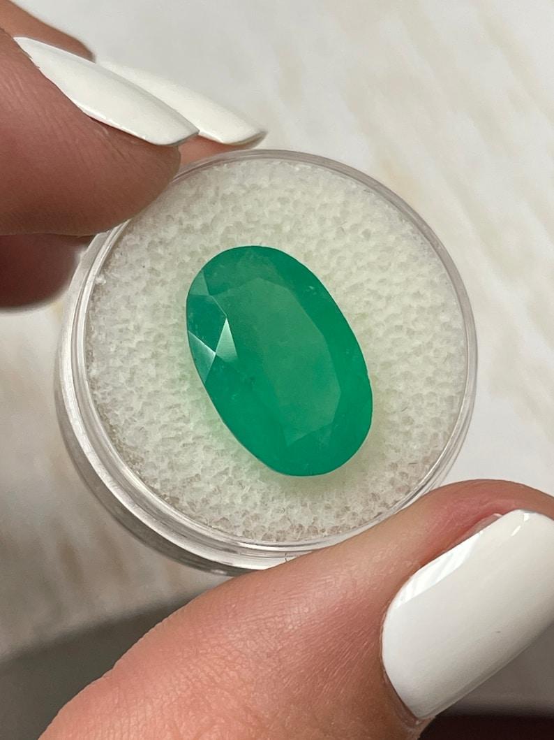 8.85 Carat Grassy Green Colombian Emerald Oval Cut - May Birthstone Gem For Sale 1