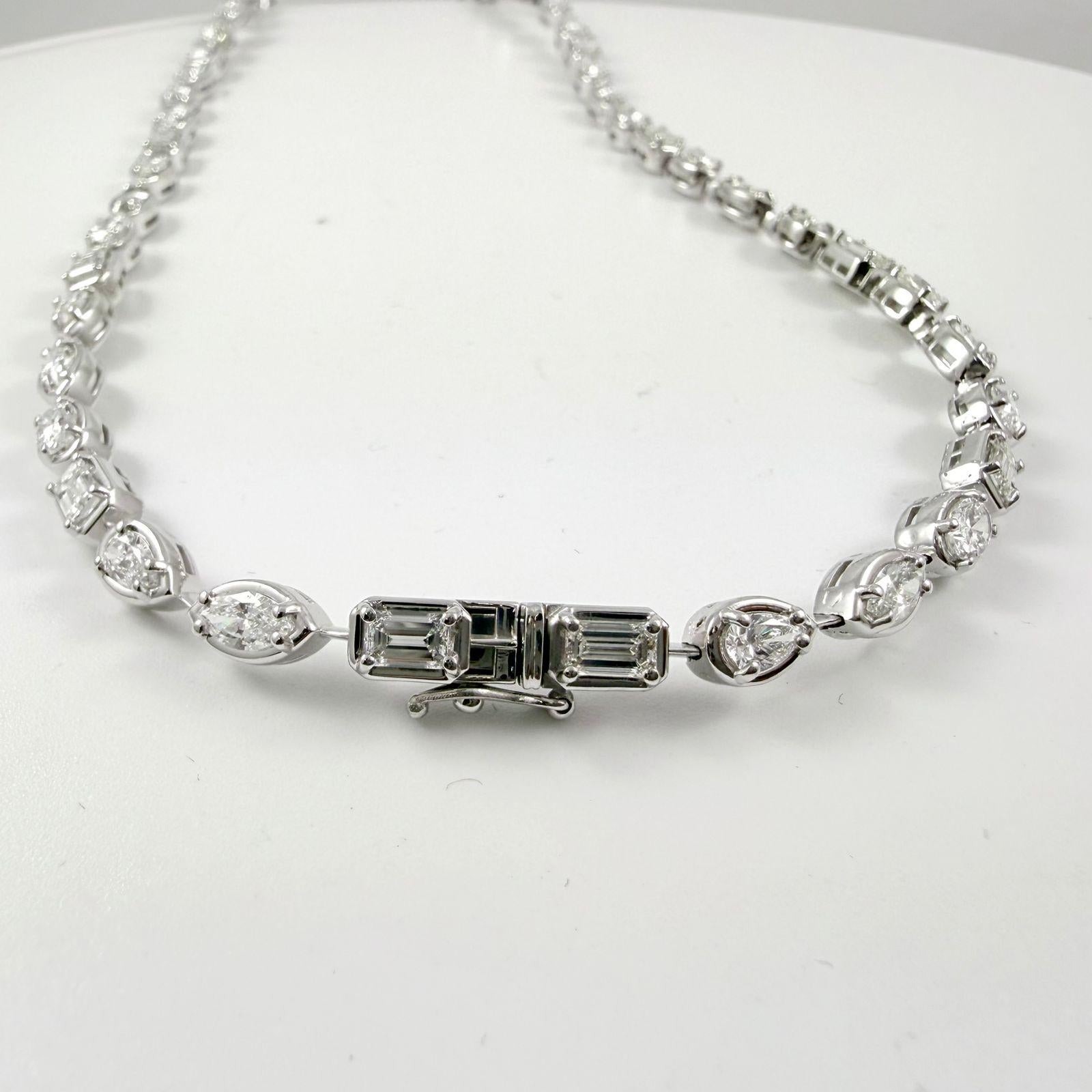 Contemporary 8.85 Carat Mixed-Shape Bezel Set Diamond Tennis Necklace in 14K White Gold For Sale