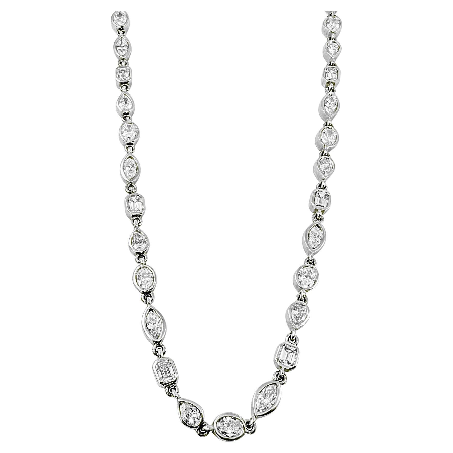 8.85 Carat Mixed-Shape Bezel Set Diamond Tennis Necklace in 14K White Gold For Sale
