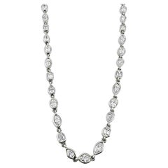 8.85 Carat Mixed-Shape Bezel Set Diamond Tennis Necklace in 14K White Gold