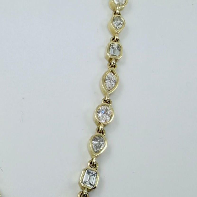 Collar de Tenis de Diamantes con Engaste Biselado de 8,85 Quilates en Oro Amarillo de 14K Corte mixto en venta