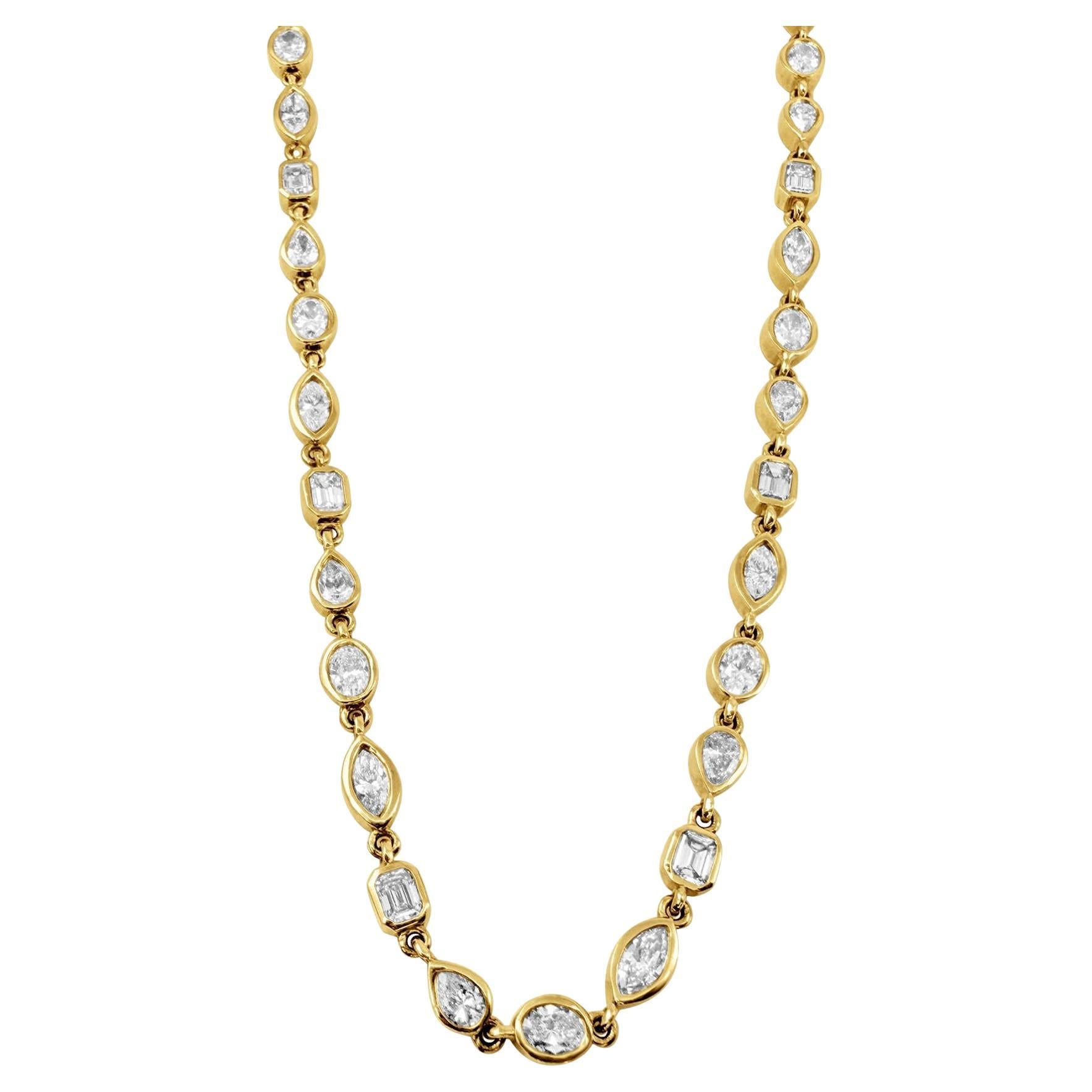 Collar de Tenis de Diamantes con Engaste Biselado de 8,85 Quilates en Oro Amarillo de 14K