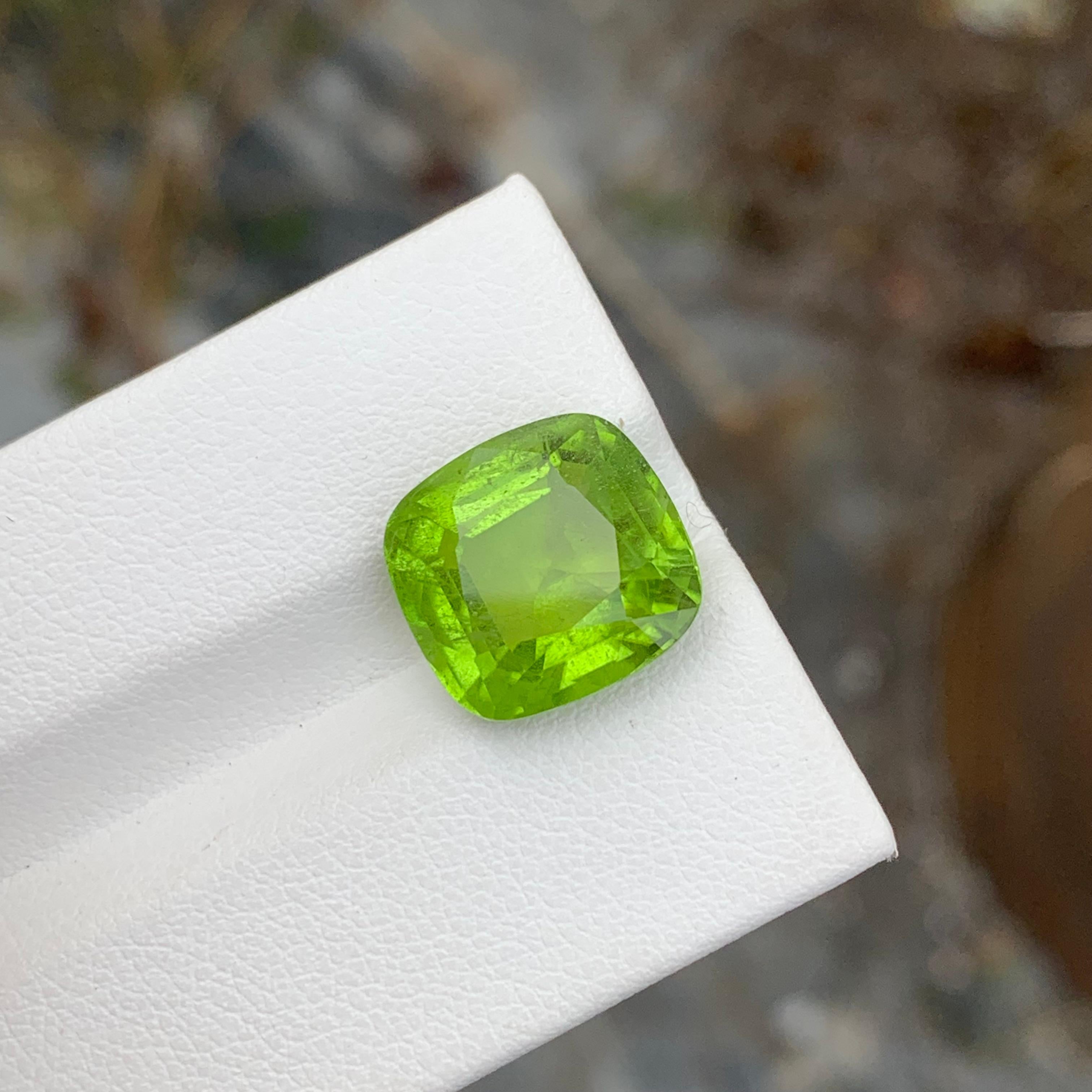 8.85 Carat Natural Loose Apple Green Peridot Cushion Shape Gem For Necklace  For Sale 6