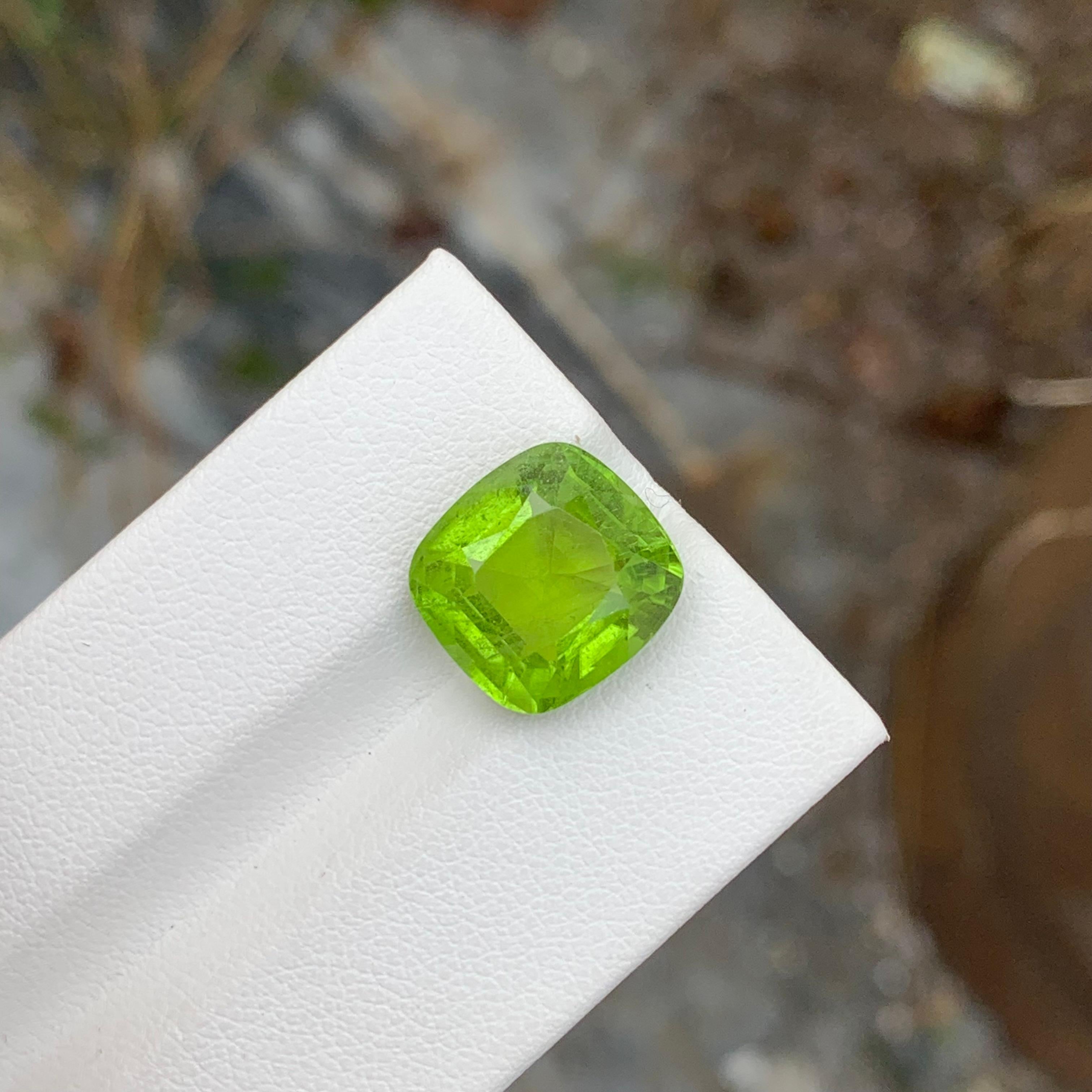 8.85 Carat Natural Loose Apple Green Peridot Cushion Shape Gem For Necklace  For Sale 1