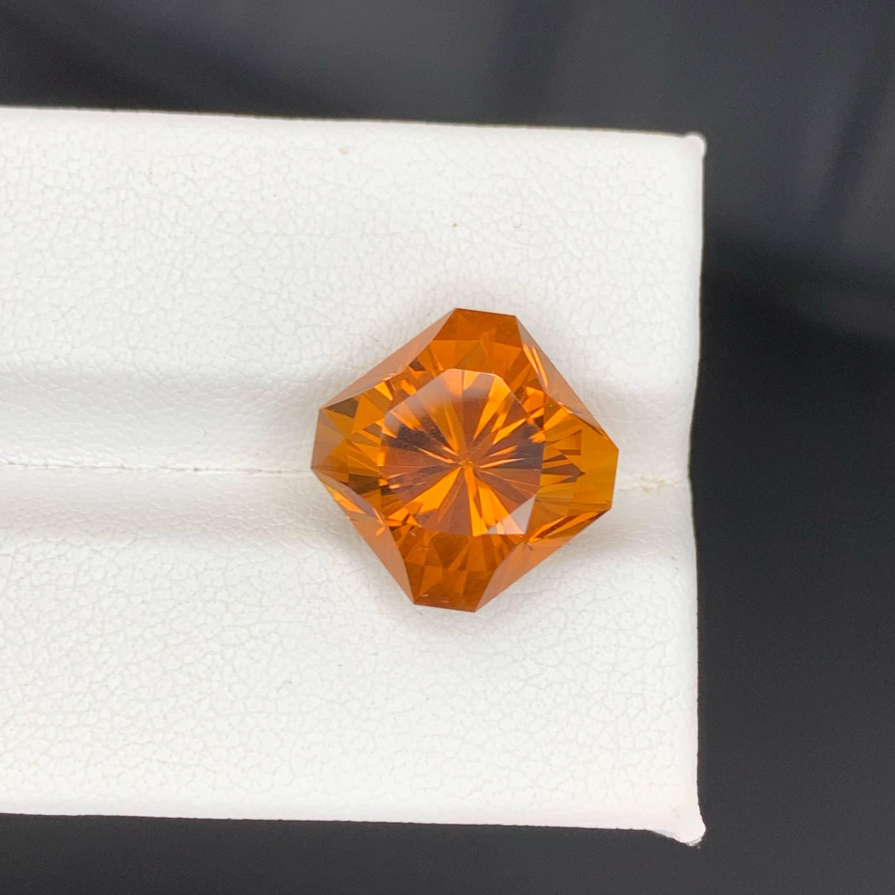 Women's or Men's 8.85 Carat Natural Loose Madeira Fire Citrine Fancy Asscher Cut Brazilian Gem For Sale