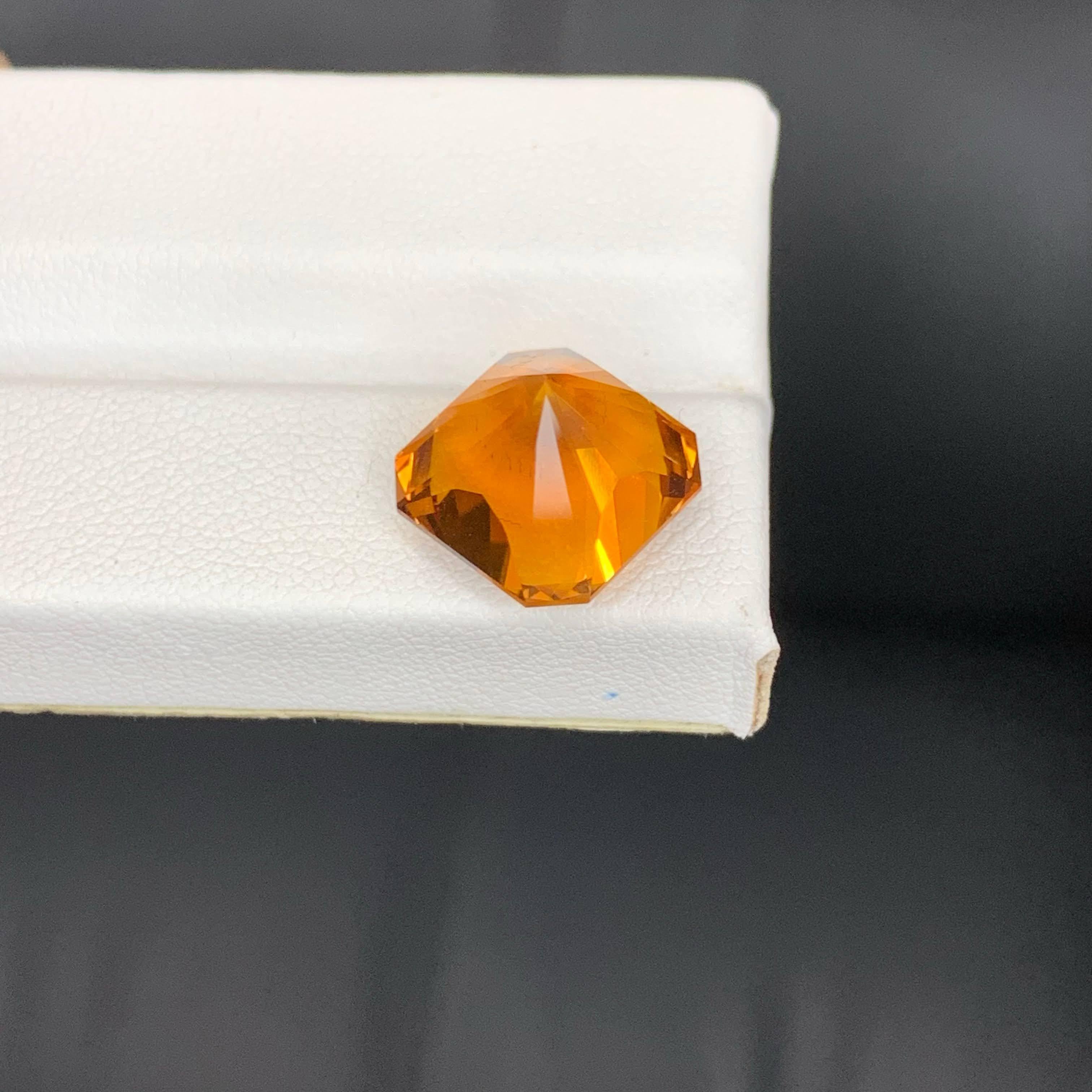 8.85 Carat Natural Loose Madeira Fire Citrine Fancy Asscher Cut Brazilian Gem For Sale 2