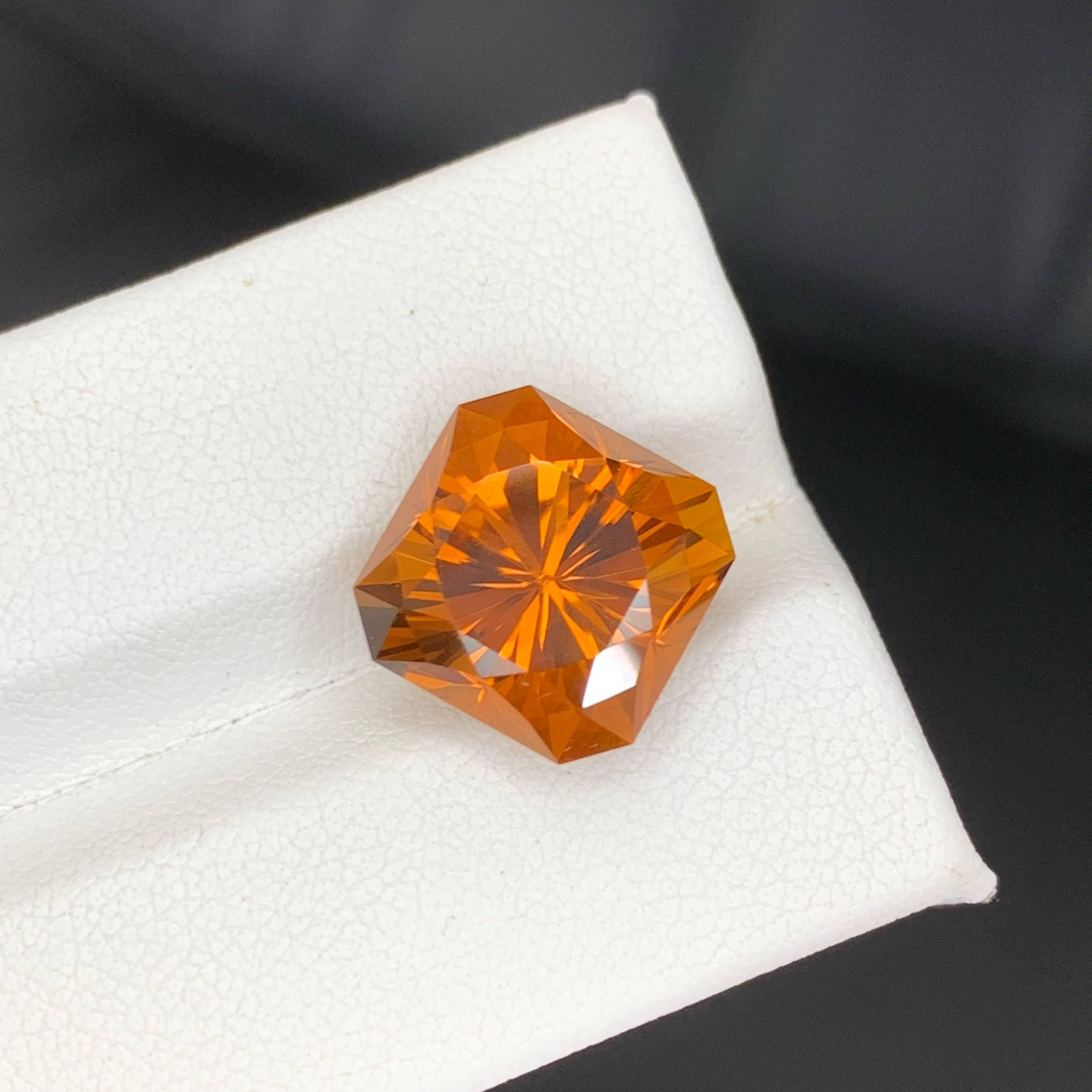 8.85 Carat Natural Loose Madeira Fire Citrine Fancy Asscher Cut Brazilian Gem For Sale 3