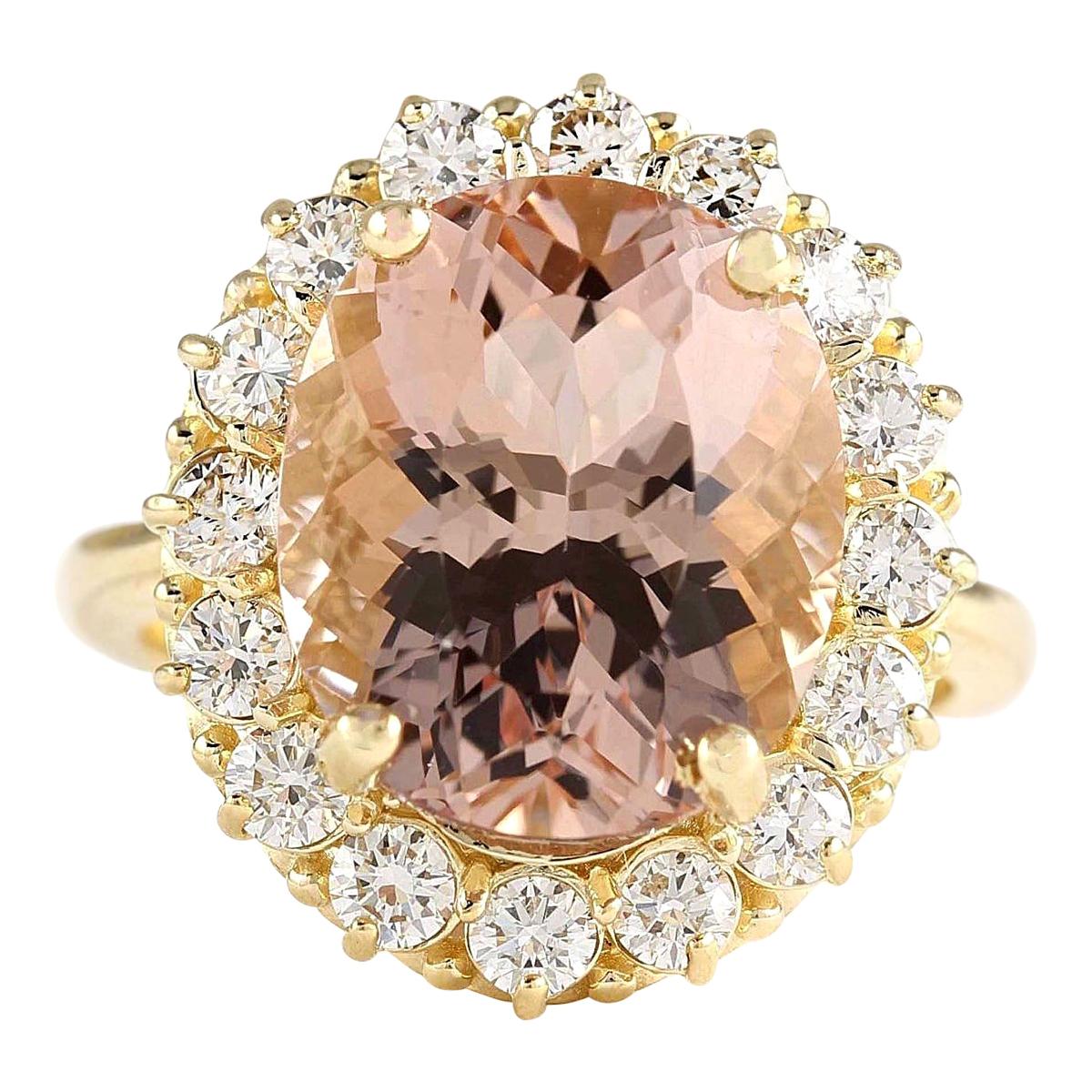 885 Carat Natural Morganite 18 Karat Yellow Gold Diamond Ring For Sale