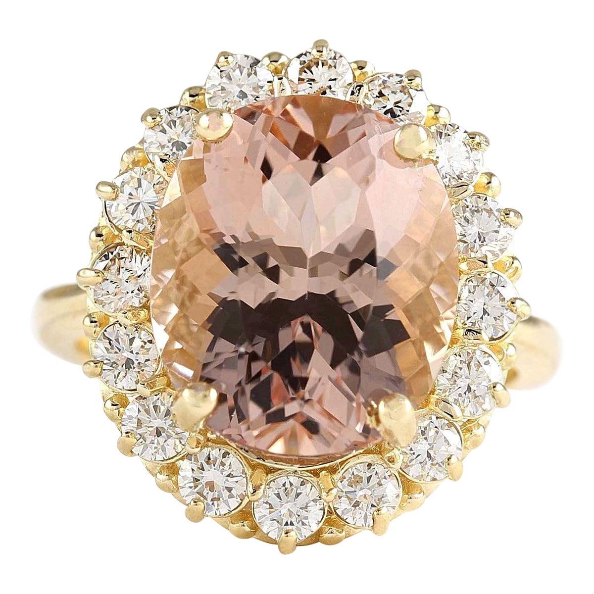Morganite Diamond Ring In 14 Karat Yellow Gold  For Sale