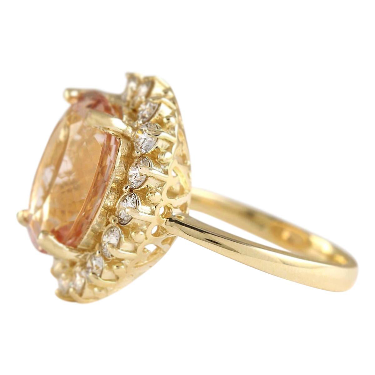 Stamped: 14K Yellow Gold
Total Ring Weight: 7.6 Grams
Total Natural Morganite Weight is 7.65 Carat (Measures: 14.00x10.00 mm)
Color: Peach
Total Natural Diamond Weight is 1.20 Carat
Color: F-G, Clarity: VS2-SI1
Face Measures: 20.30x17.50 mm
Sku: