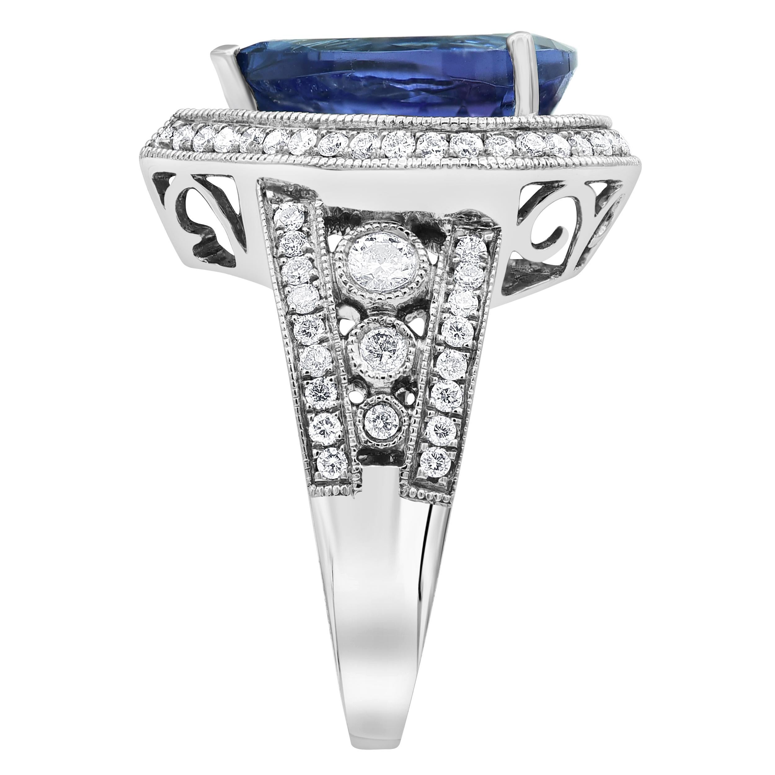 8.85 Carat Tanzanite and 1.15 Carat Diamond 14K White Gold Ring In New Condition For Sale In SECACUS, NJ