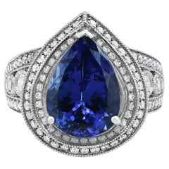 8.85 Carat Tanzanite and 1.15 Carat Diamond 14K White Gold Ring