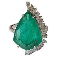 8.85 Carats, Natural Shield Cut Zambian Emerald & Diamonds Cocktail Ring