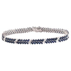 8.85ct Baguette Shaped Blue Sapphire Bracelet With Diamonds In 18k White Gold