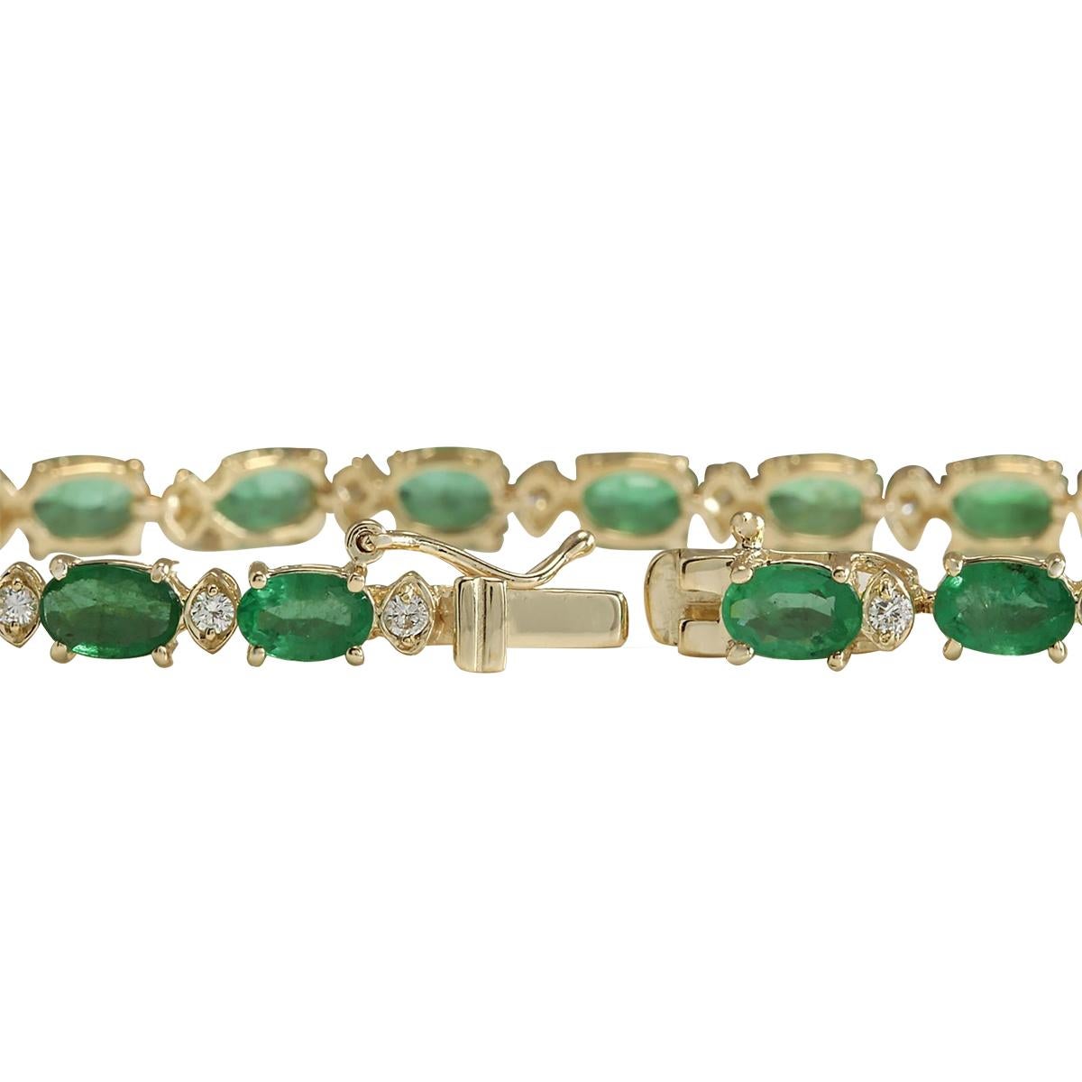 8.86 Carat Natural Emerald 14 Karat Yellow Gold Diamond Bracelet
Estampillé : Or jaune 14K
Poids total du bracelet : 8,5 grammes
Longueur du bracelet : 7 pouces
Largeur du bracelet : 4.00 mm
Le poids total des émeraudes naturelles est de 8.26