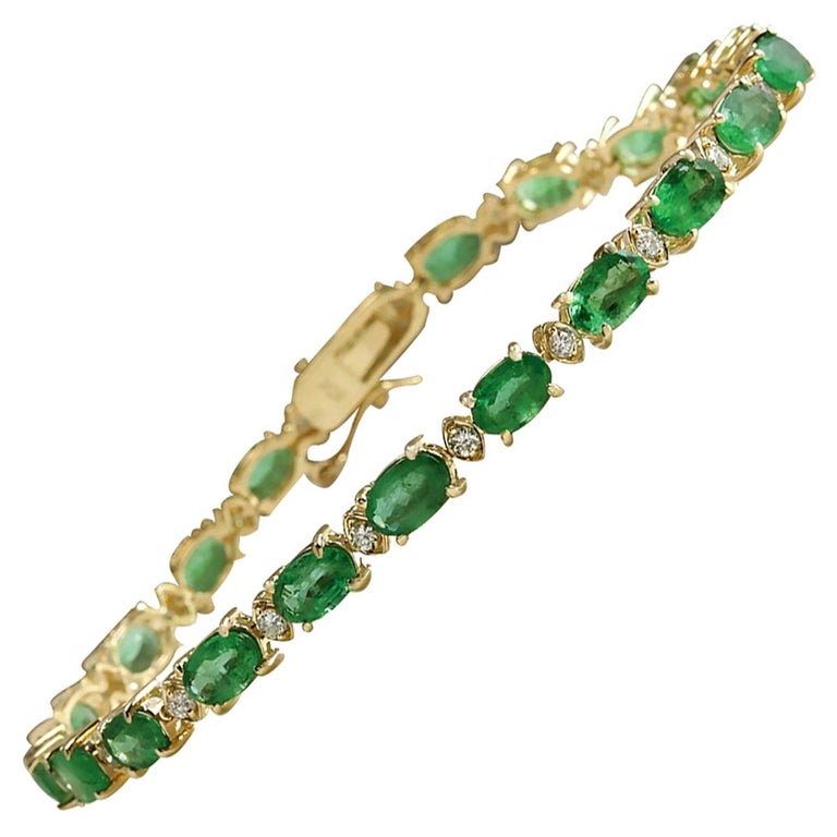 8.86 Carat Natural Emerald 18 Karat Yellow Gold Diamond Bracelet For ...