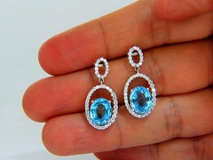 8.86 Carat Natural Vivid Indigo Blue Zircon Diamonds Dangle Earrings 14 Karat*