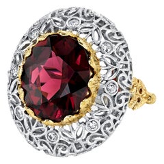 8.86 Carat Rhodolite Garnet and Diamond Cocktail Ring in White and Yellow Gold