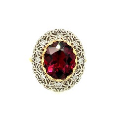 8.86 Carat Rhodolite Garnet and Diamond Cocktail Ring in White and Yellow Gold