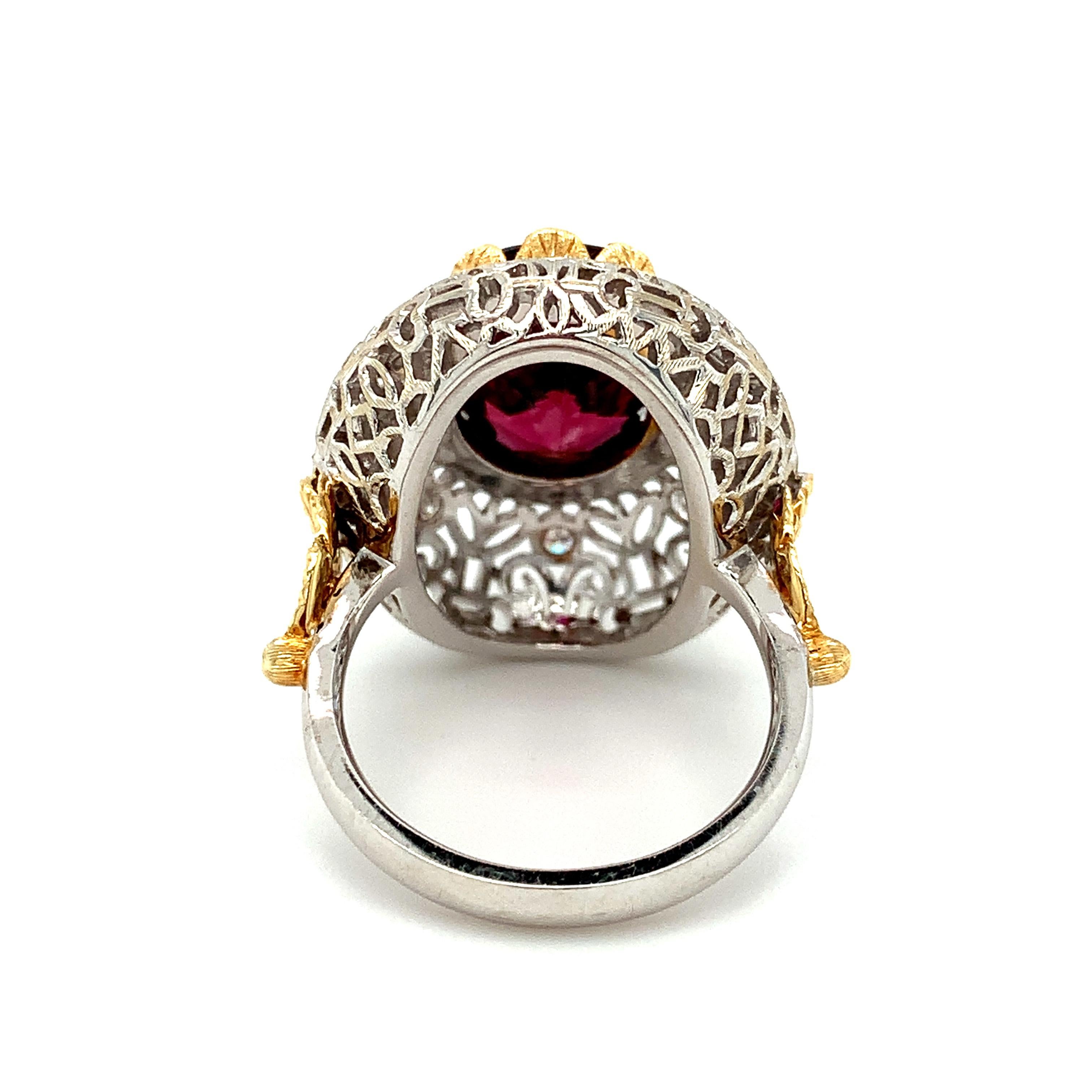 Women's 8.86 Carat Rhodolite Garnet and Diamond Cocktail Ring in White and Yellow Gold  For Sale
