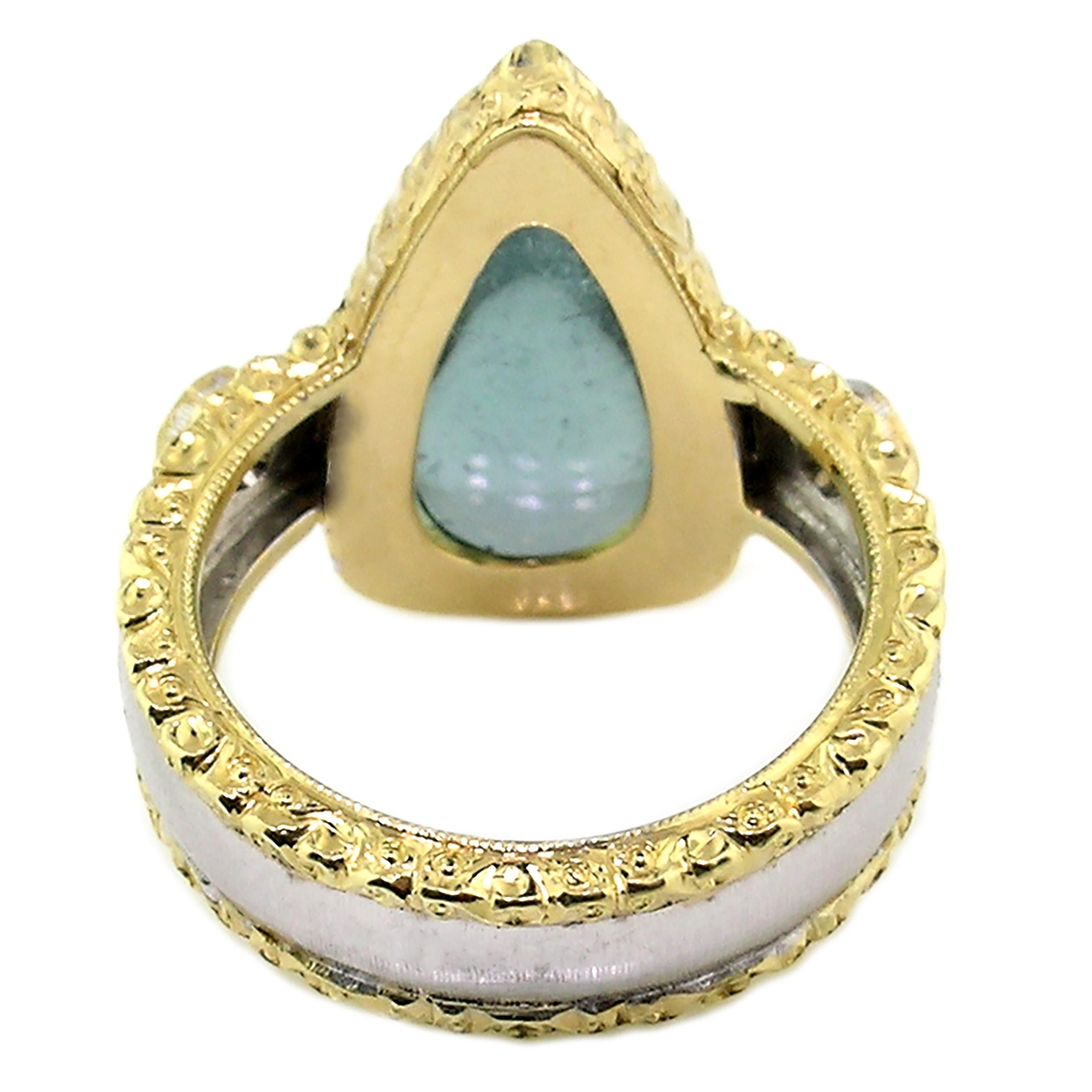 Cabochon 8.86ct Blue Tourmaline and Diamond 18kt Gold Ring Made in Italy by Cynthia Scott For Sale