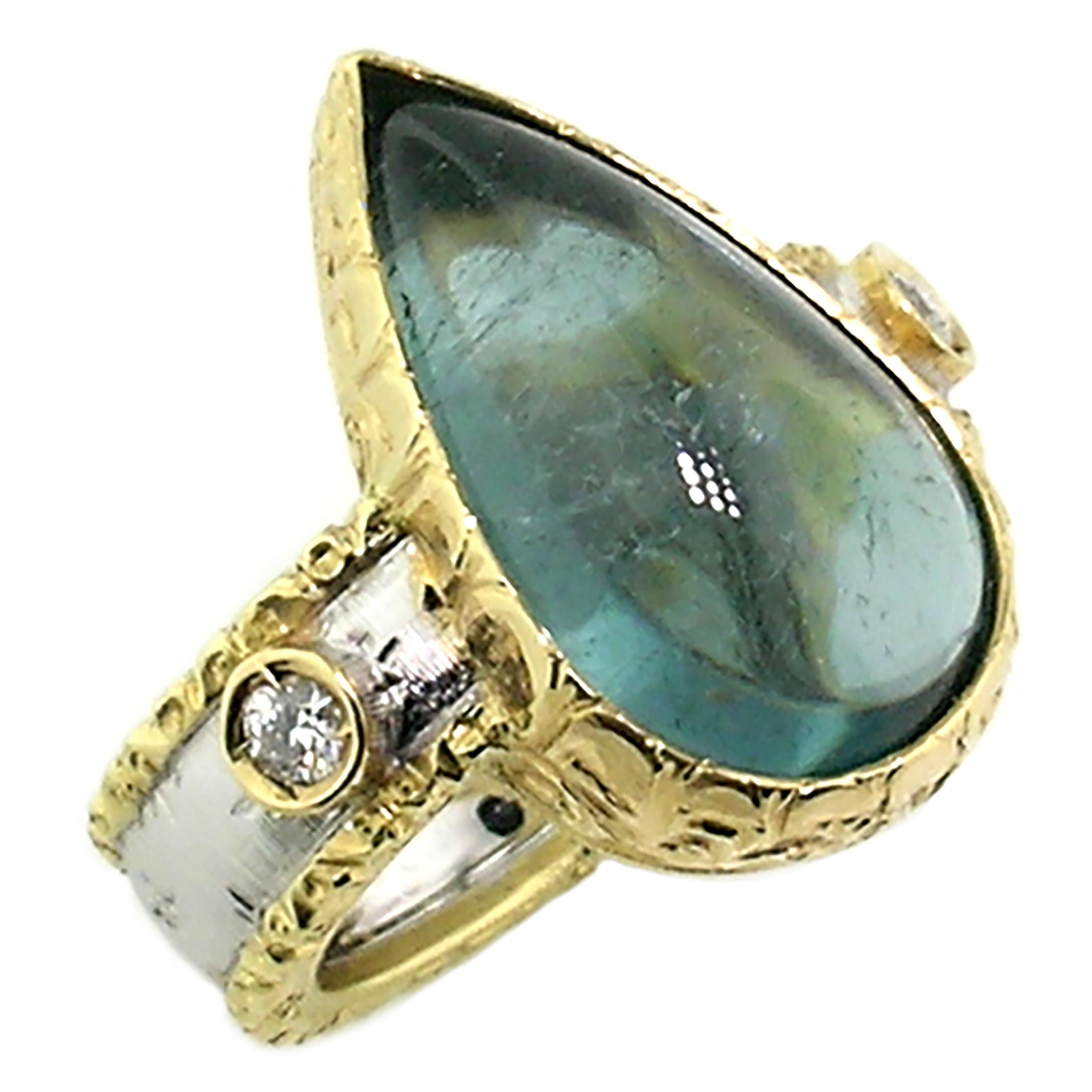 8.86ct Blue Tourmaline and Diamond 18kt Gold Ring Made in Italy by Cynthia Scott For Sale