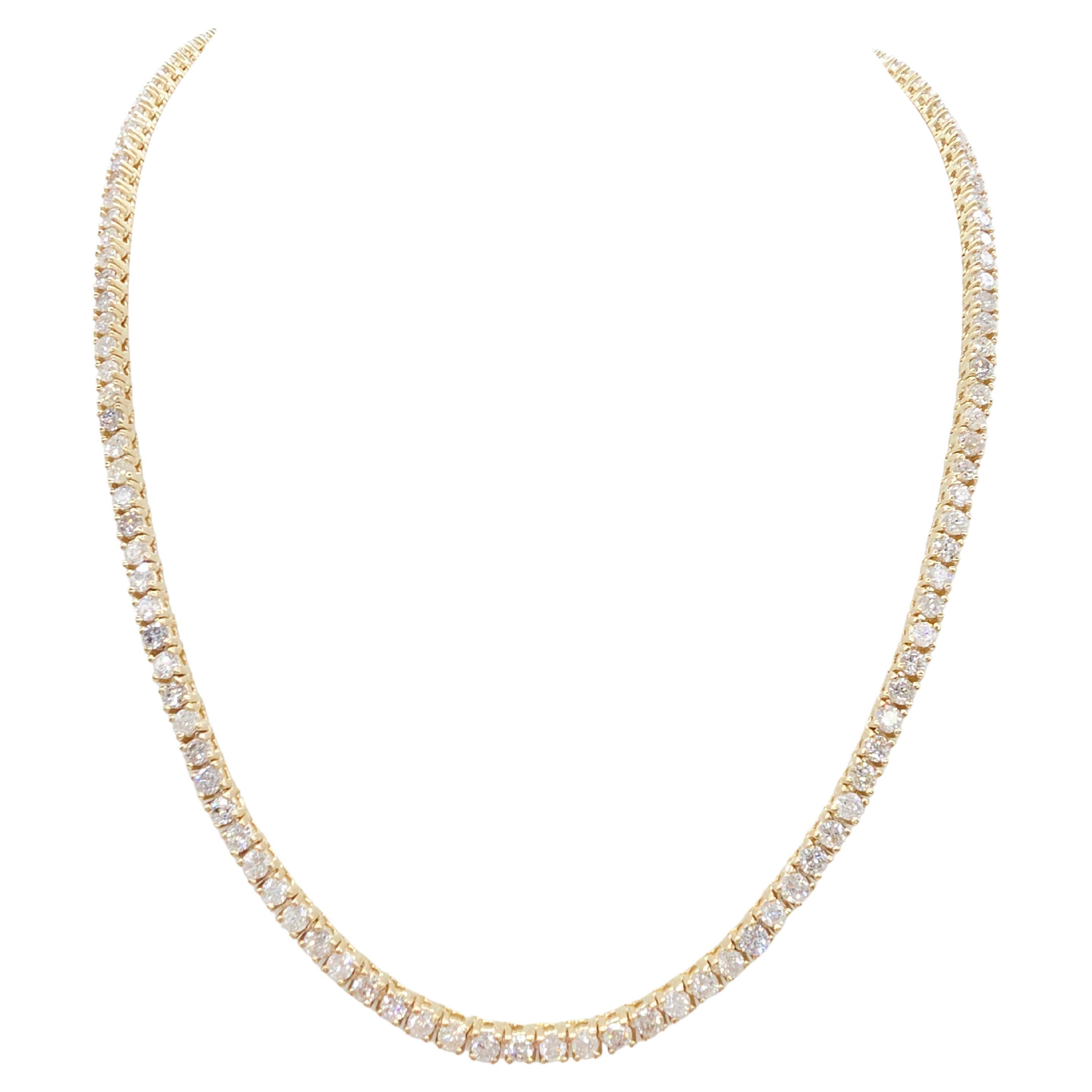 Collier de tennis en or jaune 14K et diamant naturel de 8,87 carats 17".