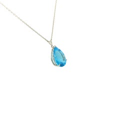 Gems Are Forever 8.87 carat Pear Shape Blue Topaz & Diamond Pendant Necklace 14K
