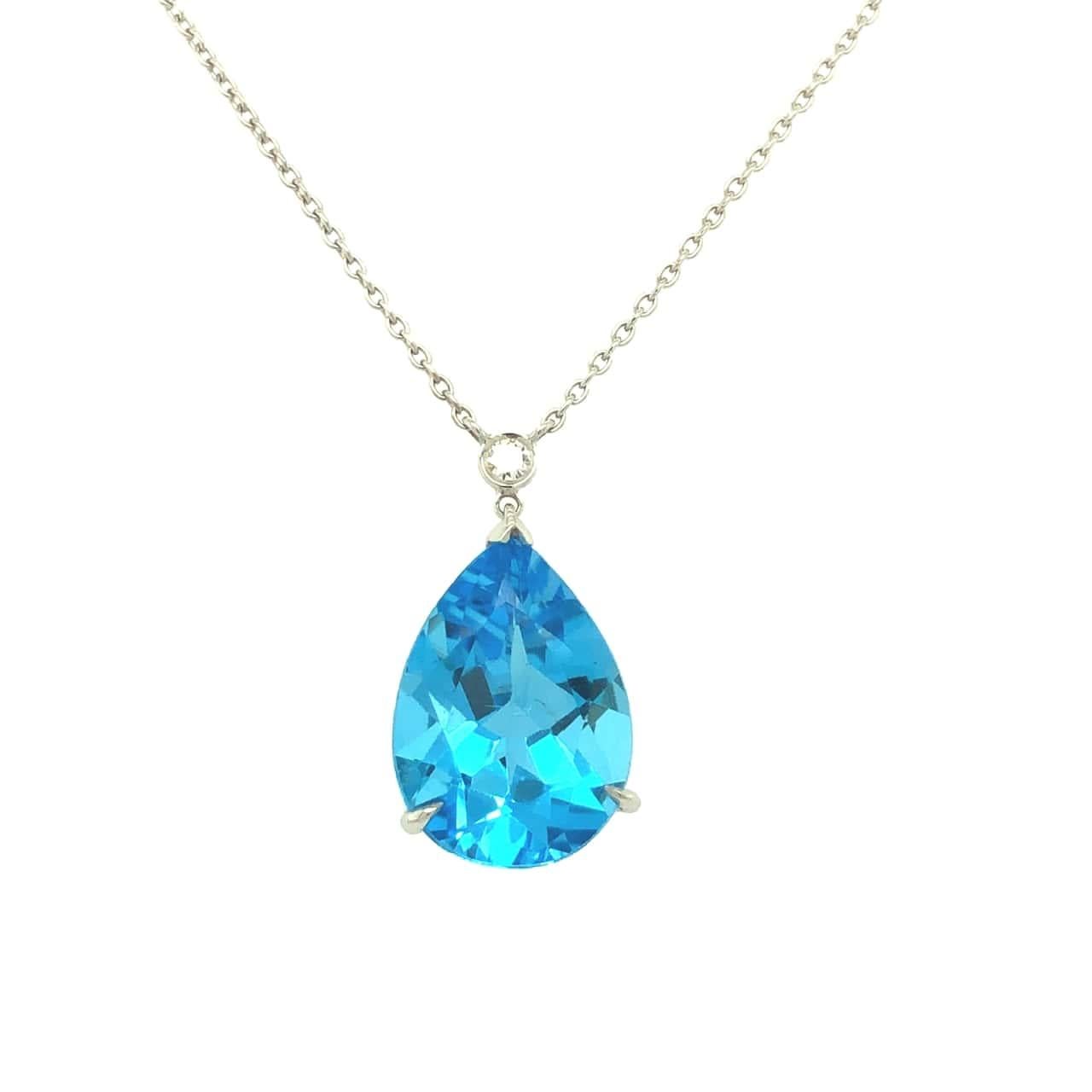 Pear Cut Gems Are Forever 8.87 carat Pear Shape Blue Topaz & Diamond Pendant Necklace 14K For Sale