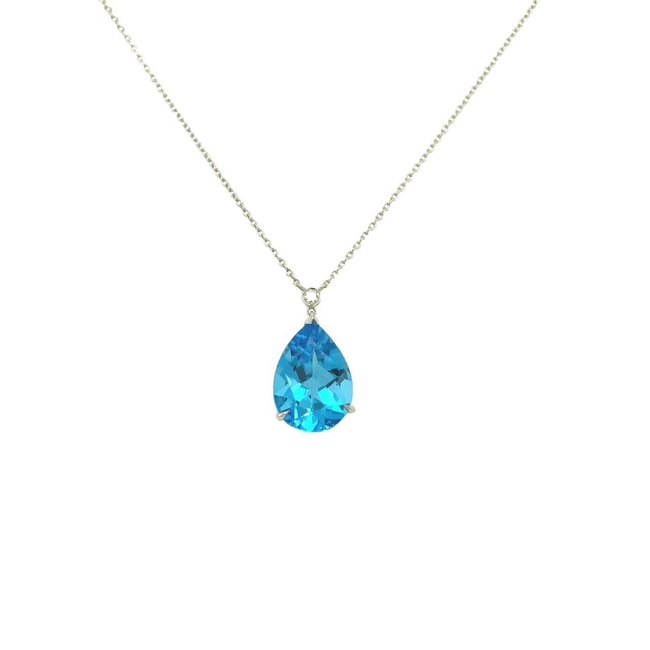 Gems Are Forever 8.87 carat Pear Shape Blue Topaz & Diamond Pendant Necklace 14K In New Condition For Sale In beverly hills, CA