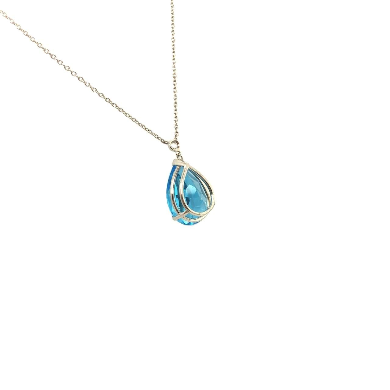 Gems Are Forever 8.87 carat Pear Shape Blue Topaz & Diamond Pendant Necklace 14K For Sale 1