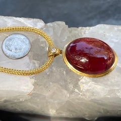 Steven Battelle 88.7 Carat Pink Tourmaline Cabochon Diamond 18K Gold Pendant