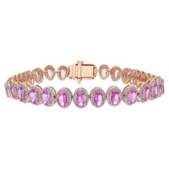 Bracelet tennis en or rose 18 carats avec saphir rose taille poire ovale et diamants de 8,87 carats