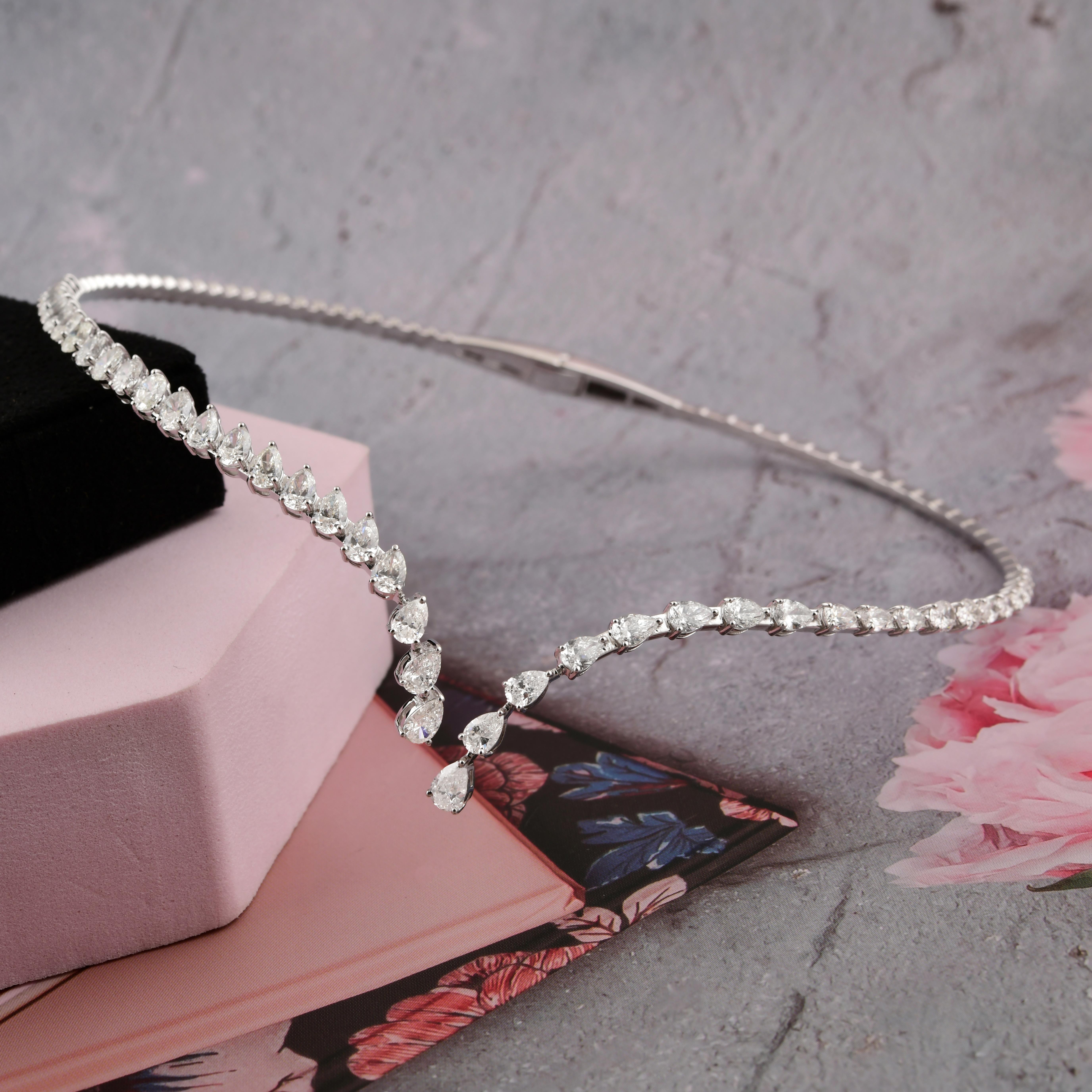 8.87CT SI/H Diamond Open Teardrop V-Shaped Collar Necklace 14 Karat White Gold In New Condition For Sale In Diera, Dubai