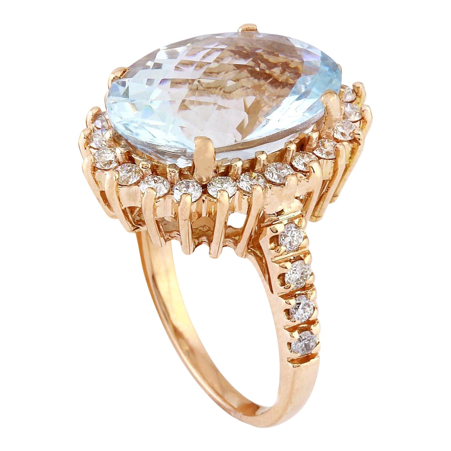 Bague aigue-marine et diamants en or rose massif 14 carats  Neuf - En vente à Los Angeles, CA