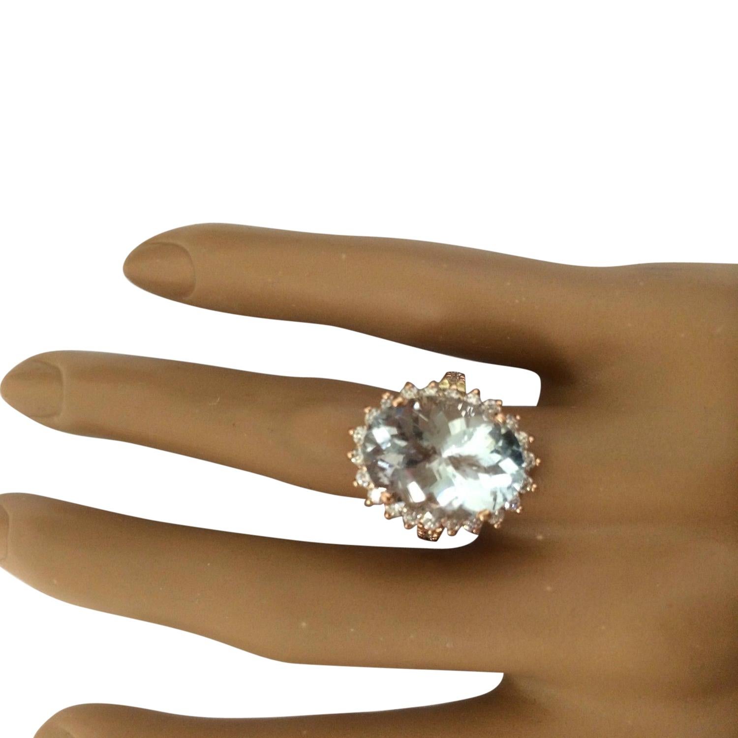 Women's Aquamarine Diamond Ring In 14 Karat Solid Rose Gold  For Sale