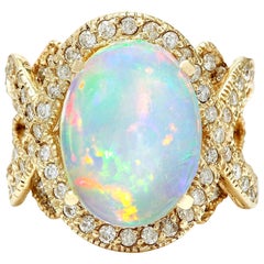 Natural Opal Diamond Ring In 14 Karat Solid Yellow Gold