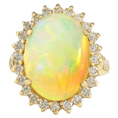 Natural Opal Diamond Ring In 14 Karat Yellow Gold 