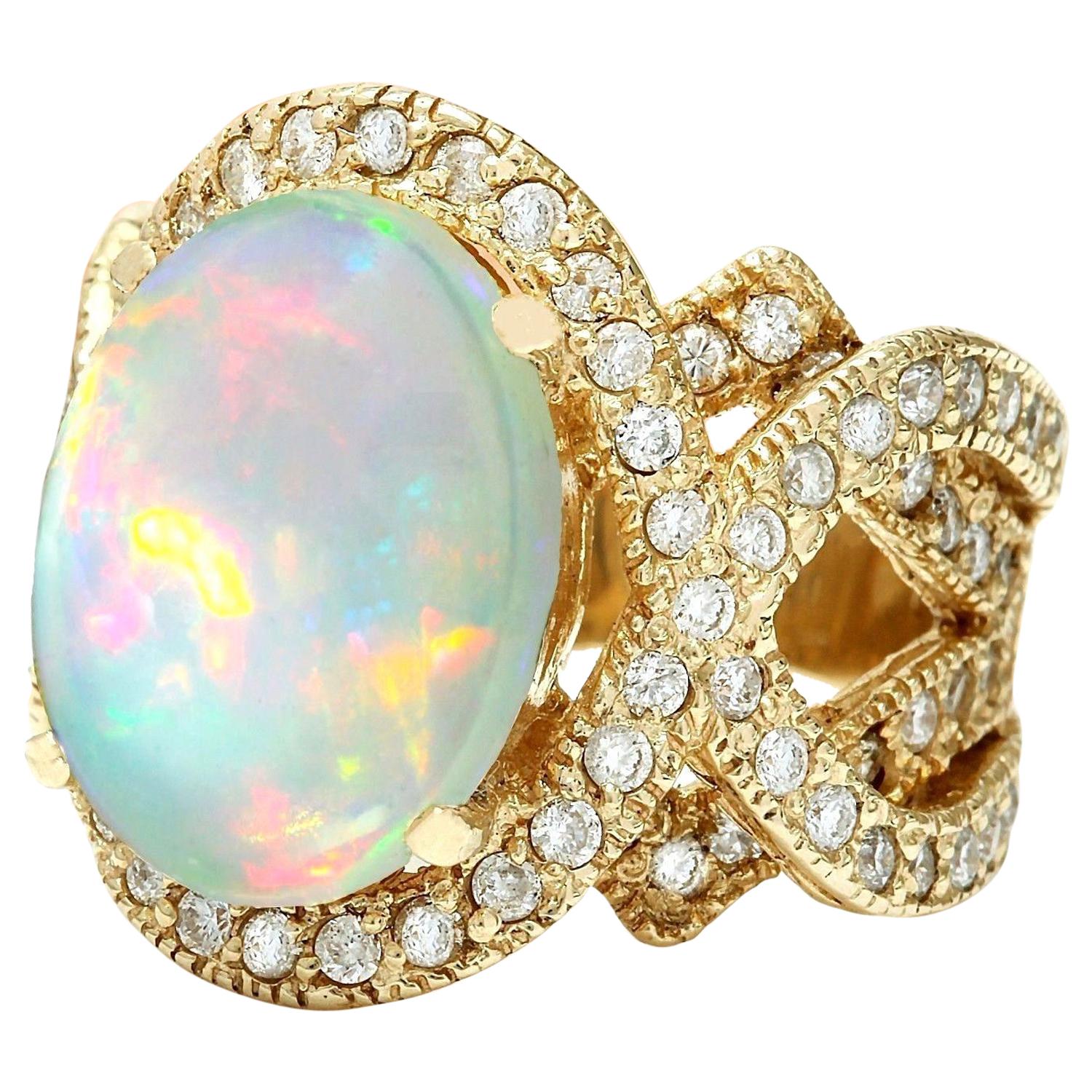 8.88 Carat Natural Opal 14K Solid Yellow Gold Diamond Ring
 Item Type: Ring
 Item Style: Cocktail
 Material: 14K Yellow Gold
 Mainstone: Opal
 Stone Color: Multicolor
 Stone Weight: 6.88 Carat
 Stone Shape: Oval
 Stone Quantity: 1
 Stone Dimensions: