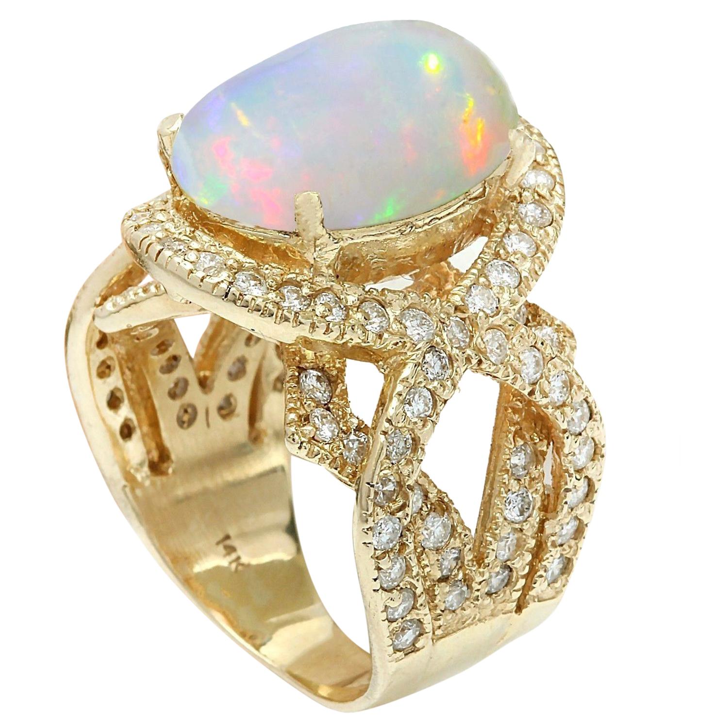 Natural Opal Diamond Ring In 14 Karat Solid Yellow Gold In New Condition For Sale In Manhattan Beach, CA