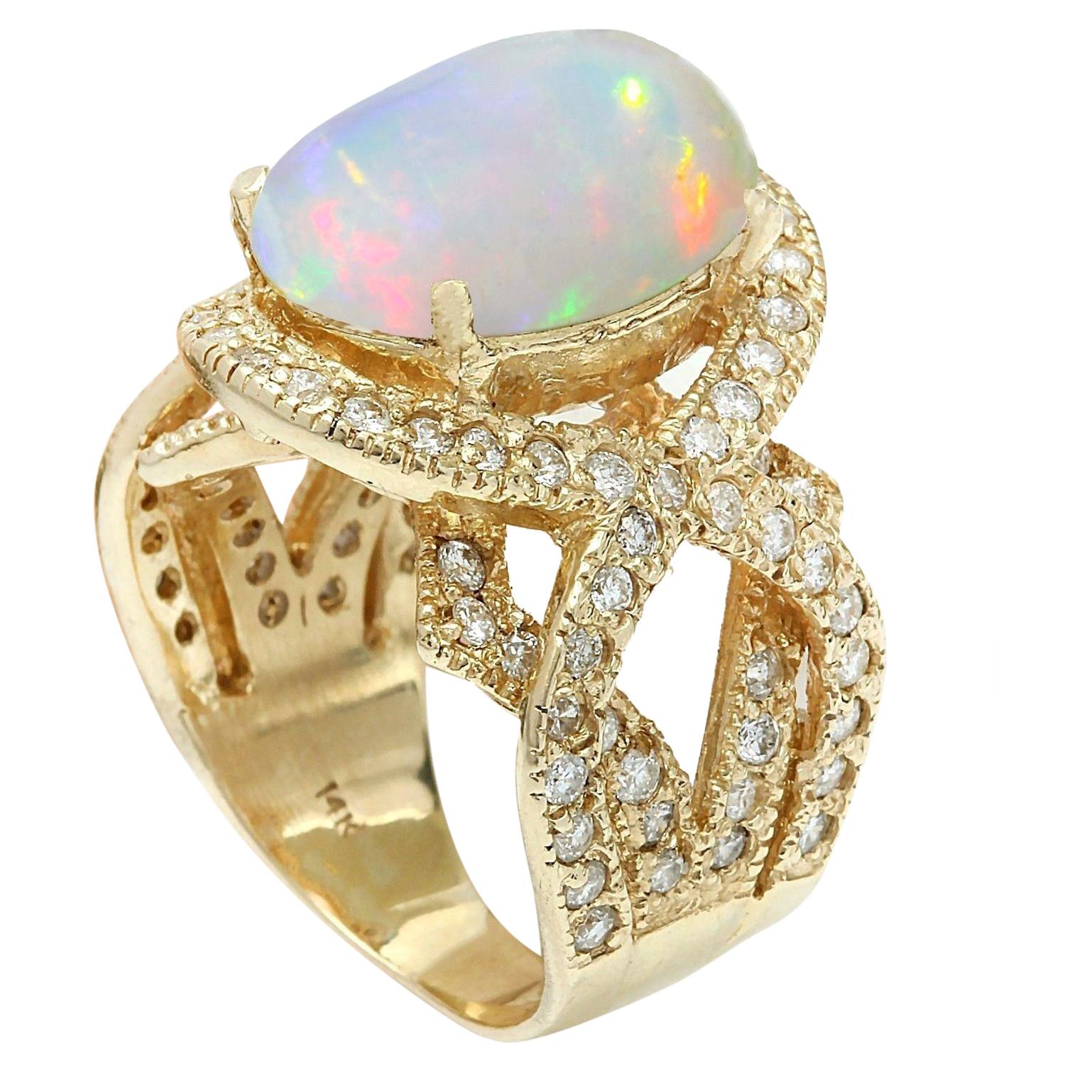 Natural Opal Diamond Ring In 14 Karat Solid Yellow Gold  In New Condition For Sale In Los Angeles, CA