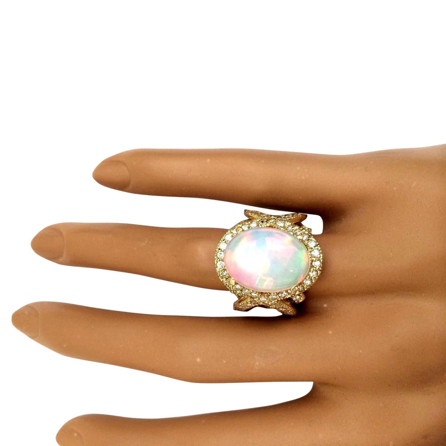 Women's Natural Opal Diamond Ring In 14 Karat Solid Yellow Gold For Sale
